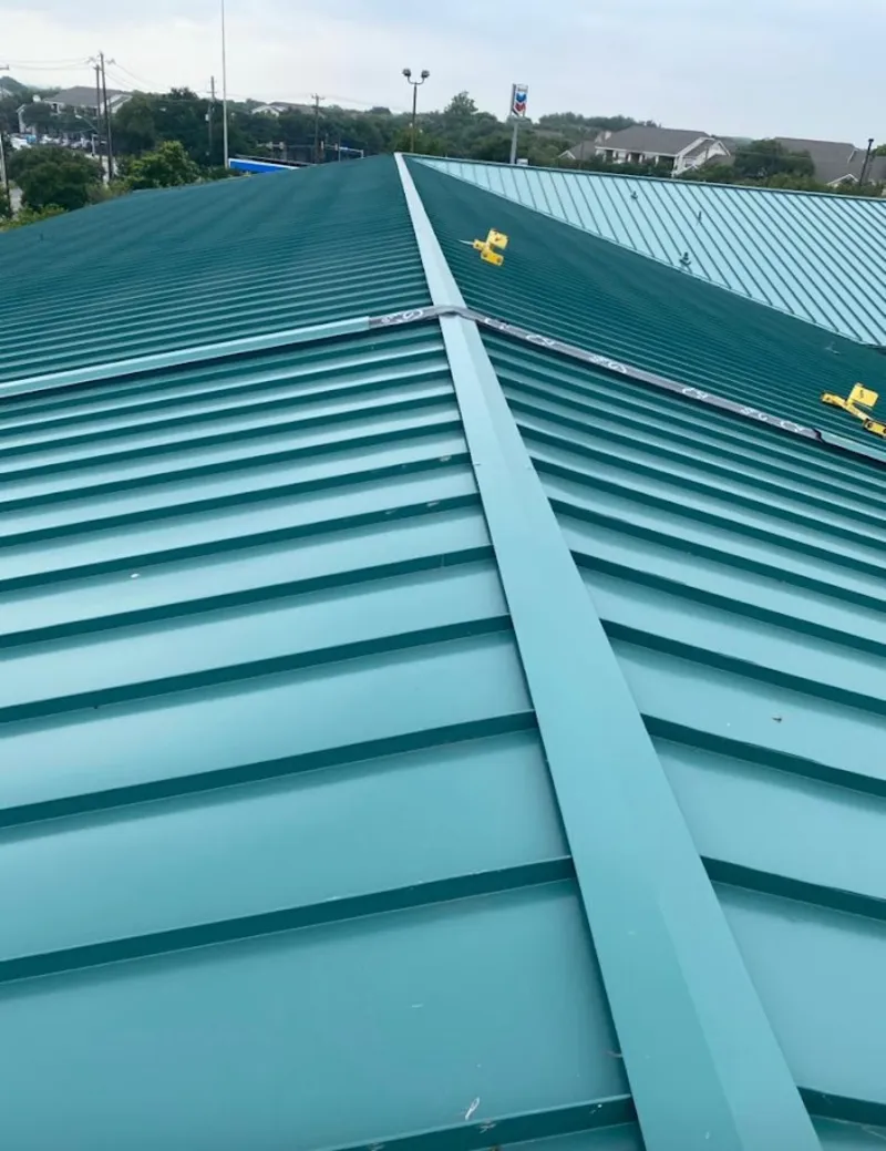 Green commercial metal roof ridge and valley for Metal Roof Repair in Country Club Estates
